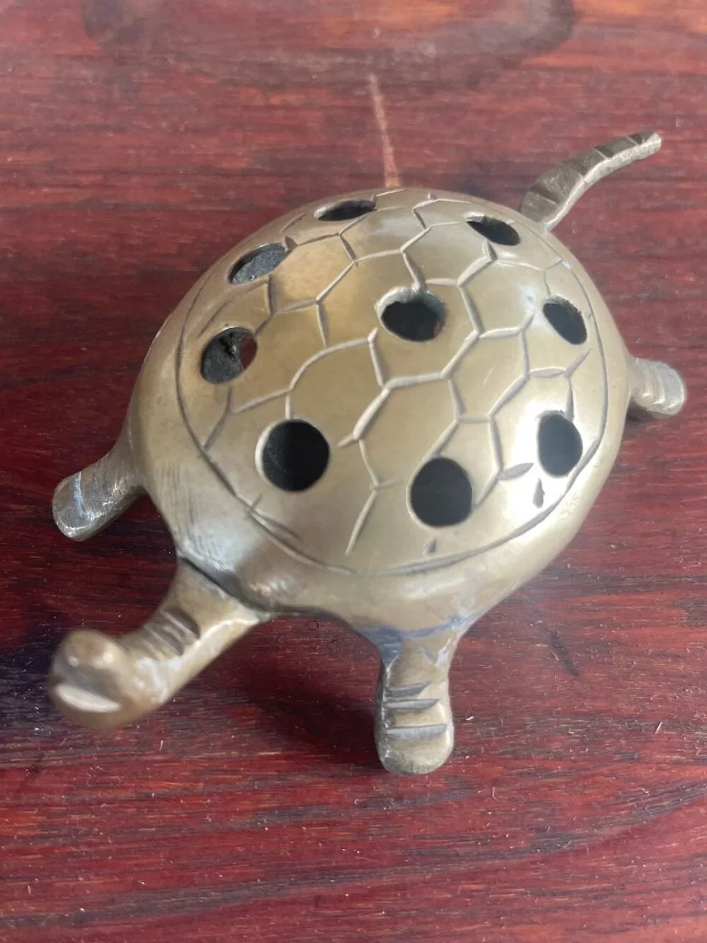 Mid Century 1970s Brass Turtle With Holes Figurine